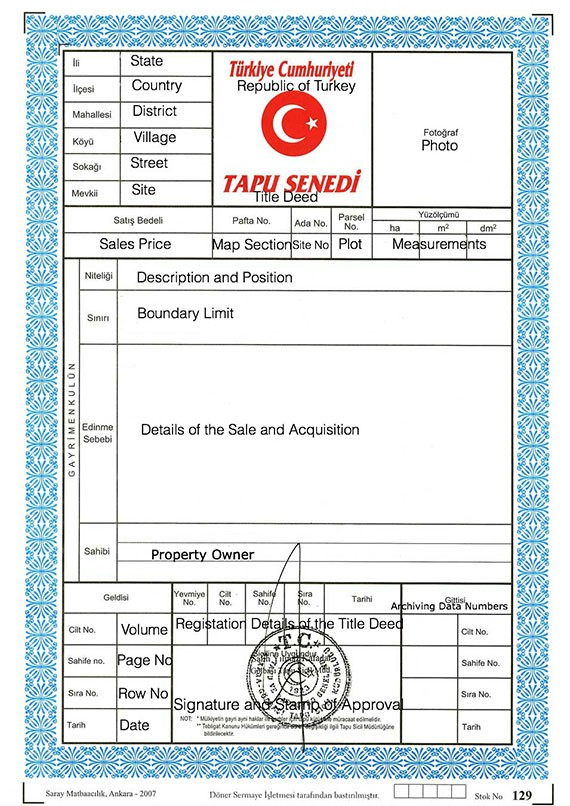 Tapu - Turkish Title Deed