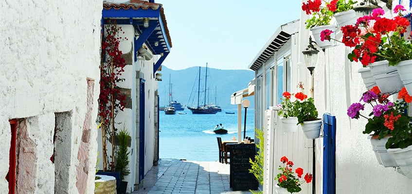 Whitewashed houses by the Sea in Bodrum, Turkey