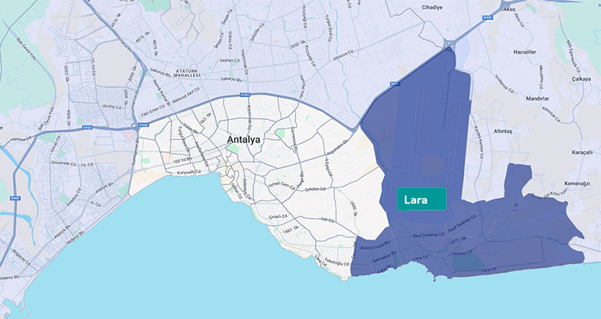 Map of Antalya, Lara