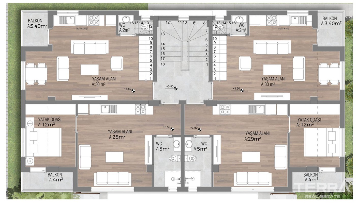 Modern Apartments in Lara Antalya Near Düden Waterfall Park - 25728