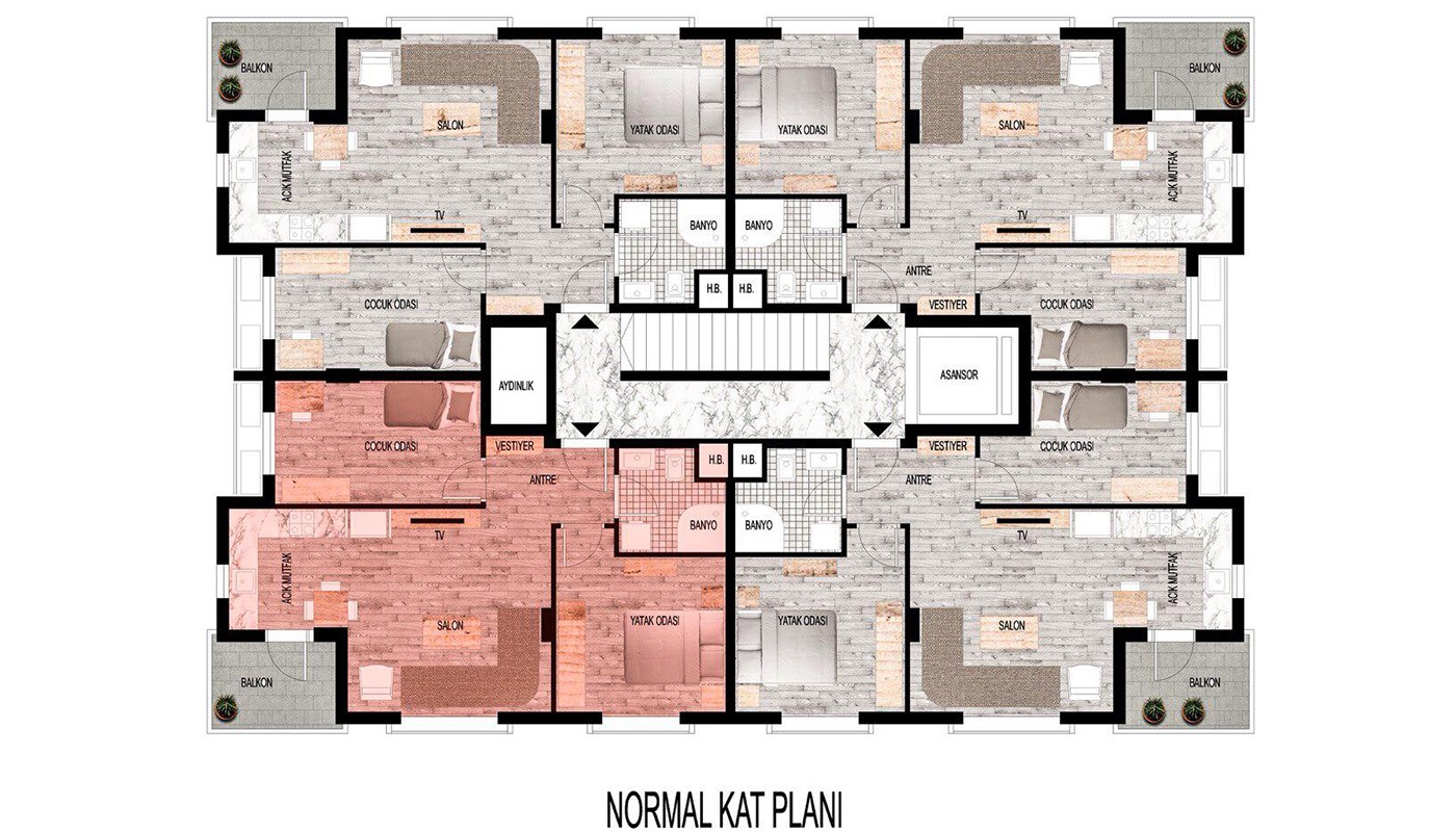 Uniquely-designed Konyaaltı Apartments for Sale 2.5 Km from the Beach - 26221