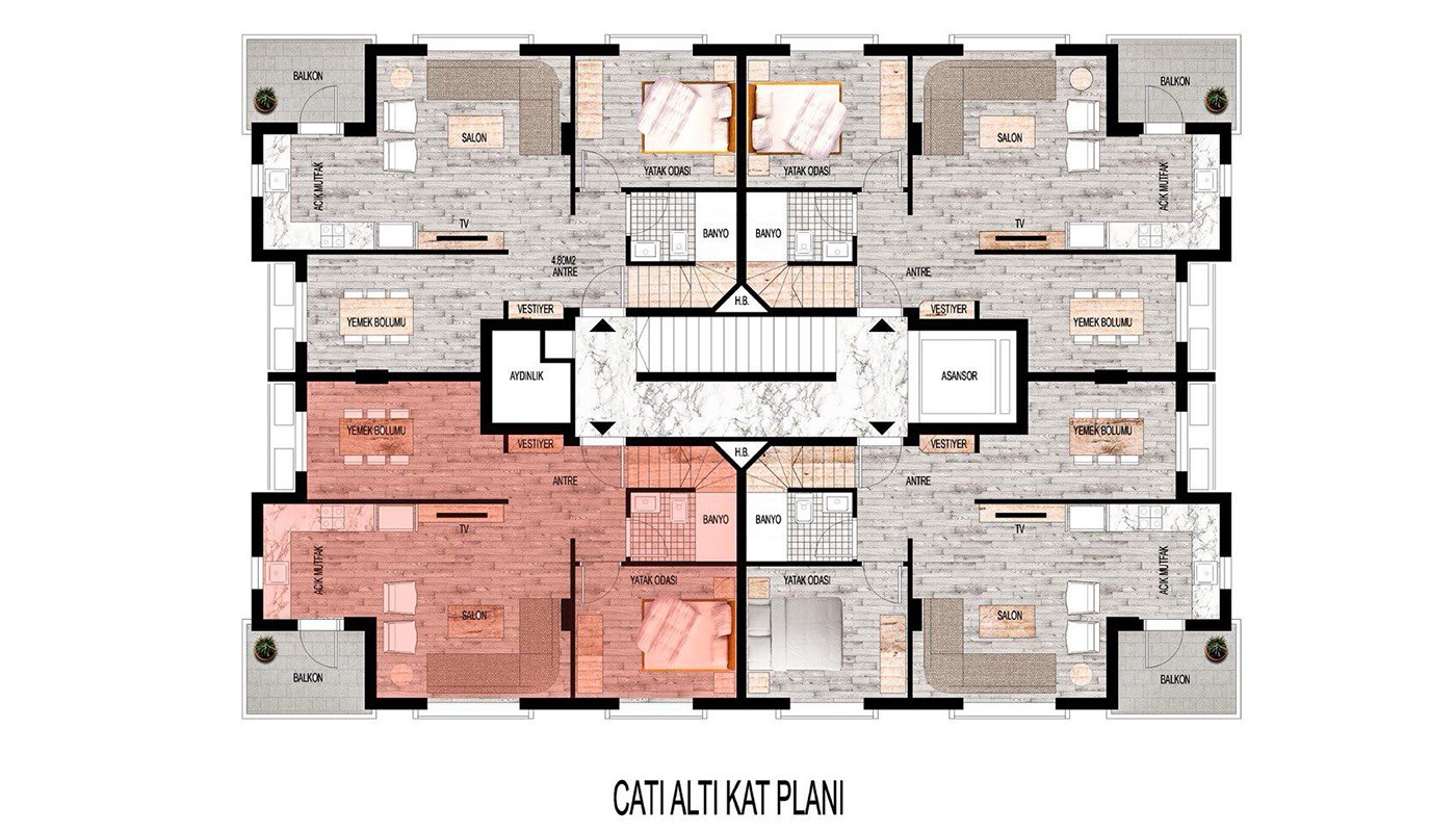 Uniquely-designed Konyaaltı Apartments for Sale 2.5 Km from the Beach - 26223