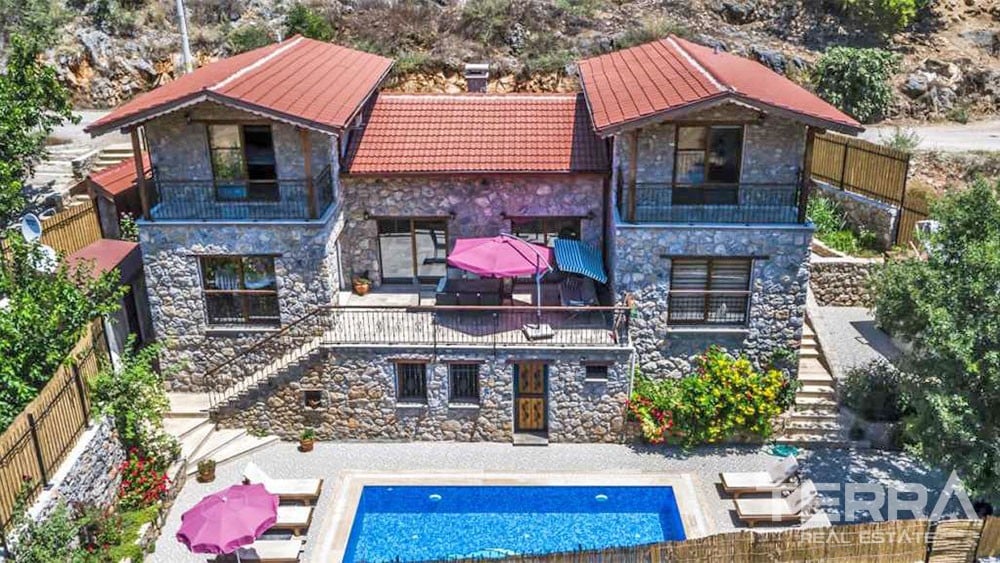 Mountain-view Stonehouse for sale in Fethiye Kayaköy Fully Furnished
