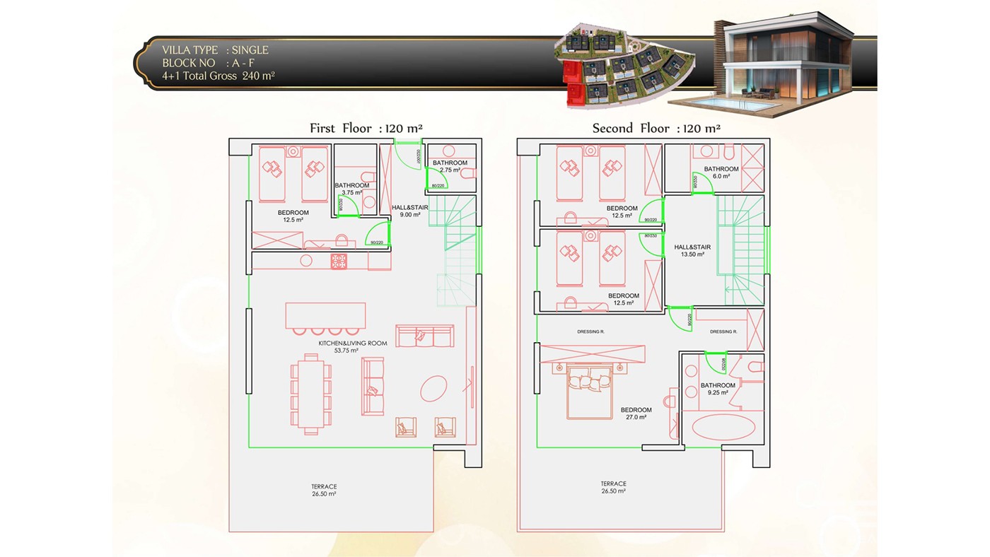 Sea View Villas with Private Swimming Pool in Alanya Konaklı - 35280