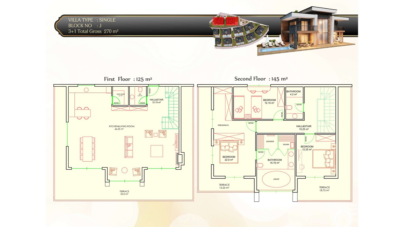 Sea View Villas with Private Swimming Pool in Alanya Konaklı - 35281