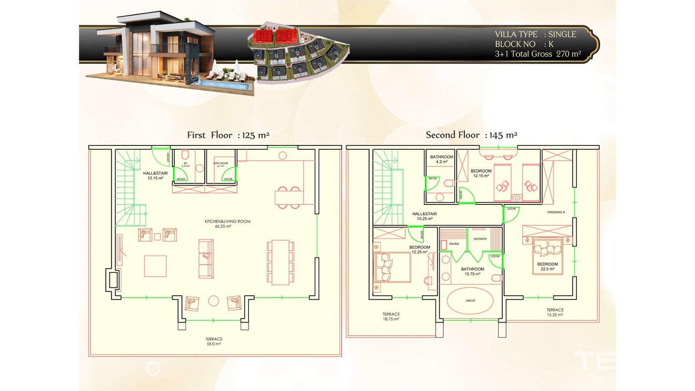Sea View Villas with Private Swimming Pool in Alanya Konaklı - 35282