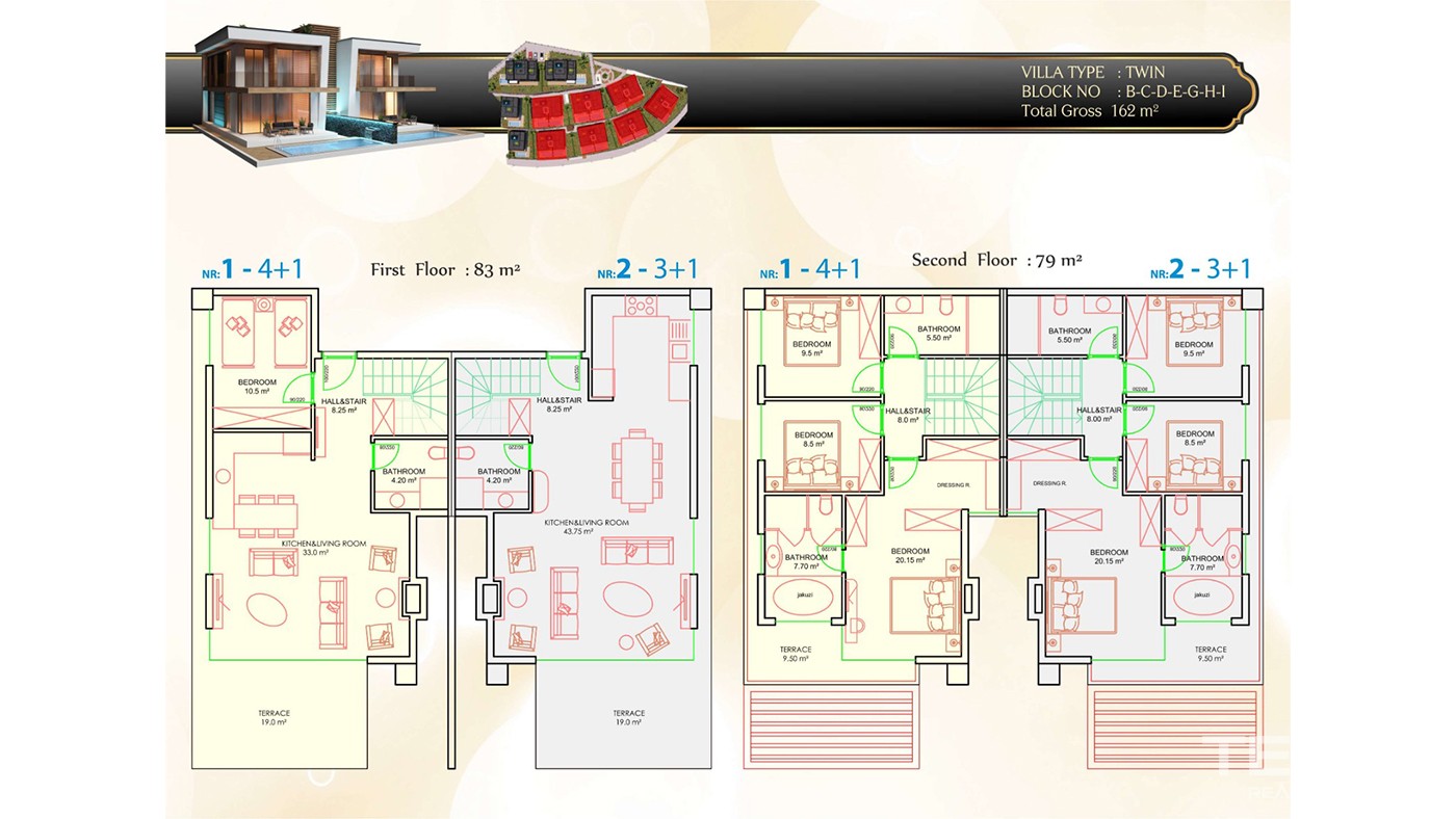 Sea View Villas with Private Swimming Pool in Alanya Konaklı - 35283