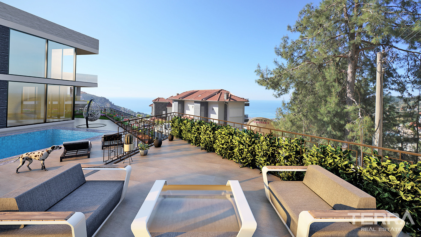 Panoramic Sea View Detached House in Alanya Tepe With Private Pool - 55637