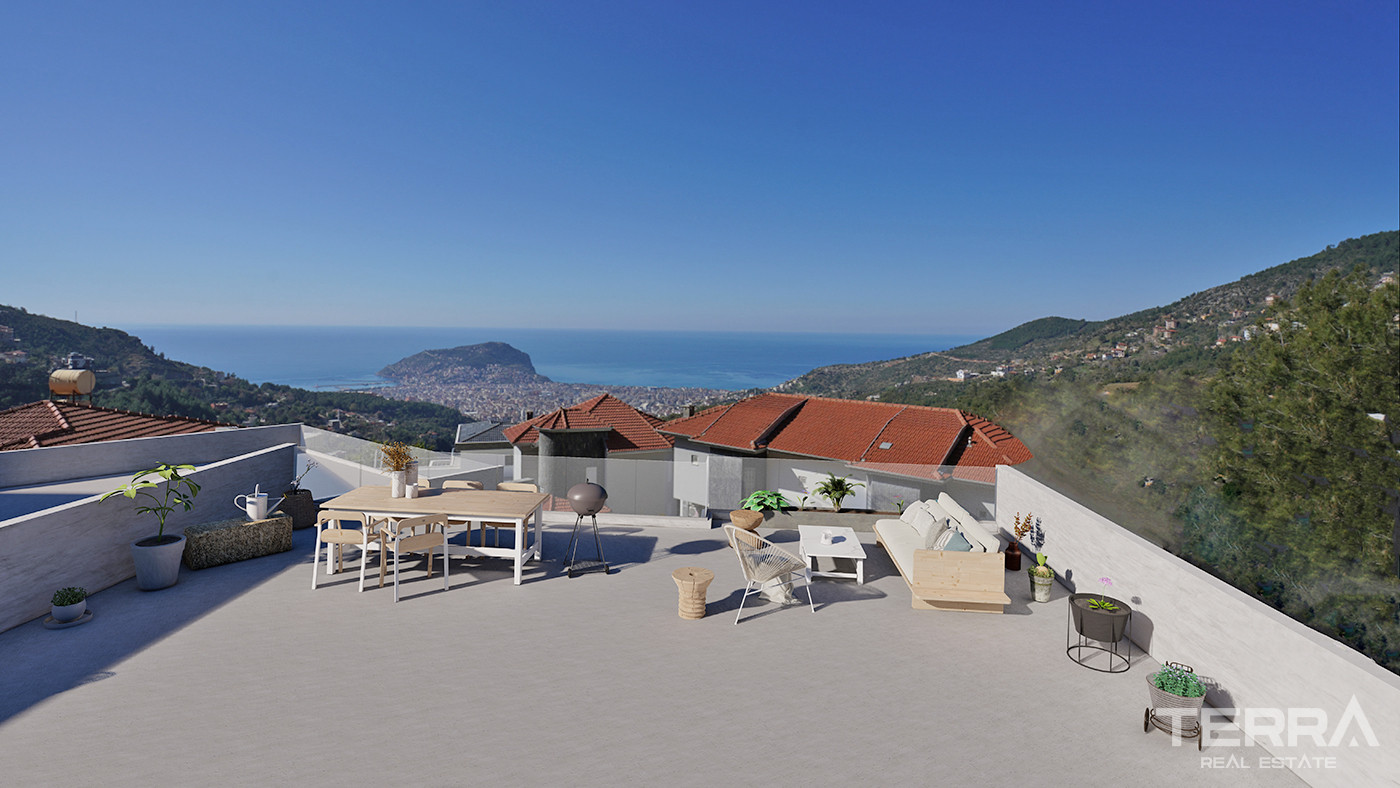 Panoramic Sea View Detached House in Alanya Tepe With Private Pool - 55638