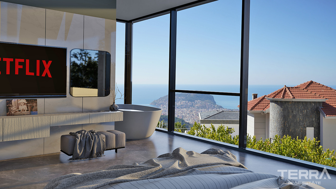 Panoramic Sea View Detached House in Alanya Tepe With Private Pool - 55649