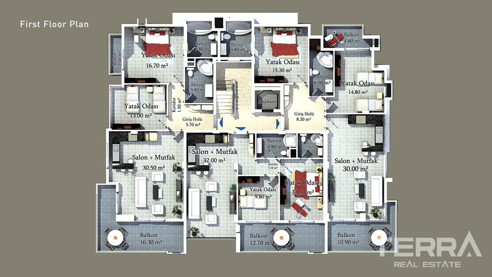 Fully Furnished 2 Bedroom Apartments in Central Location of Oba Alanya - 32331