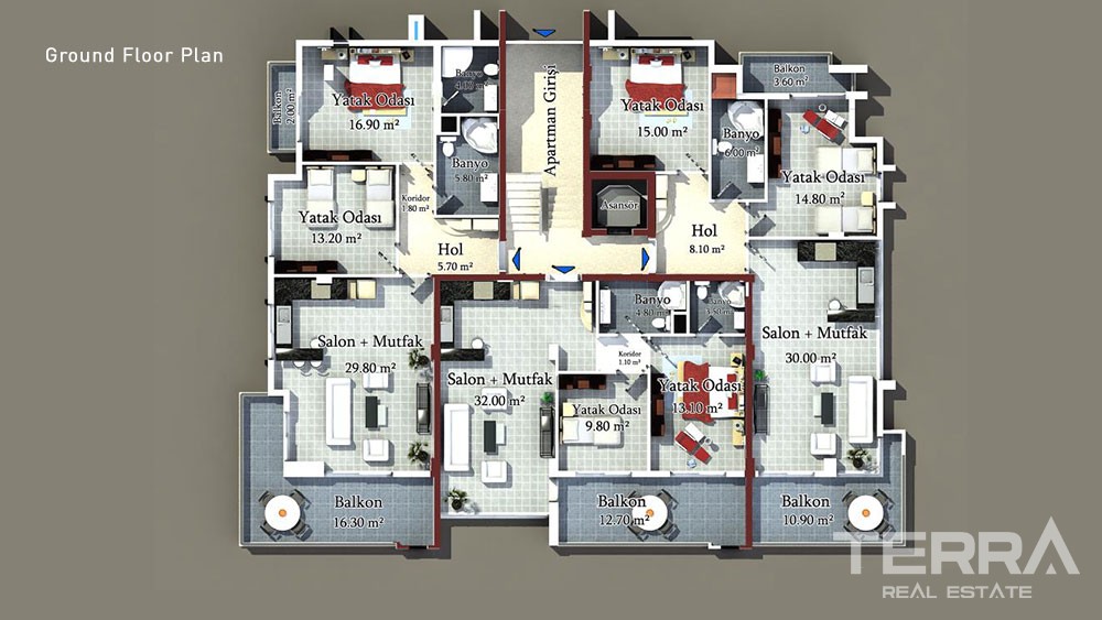 Fully Furnished 2 Bedroom Apartments in Central Location of Oba Alanya - 32332