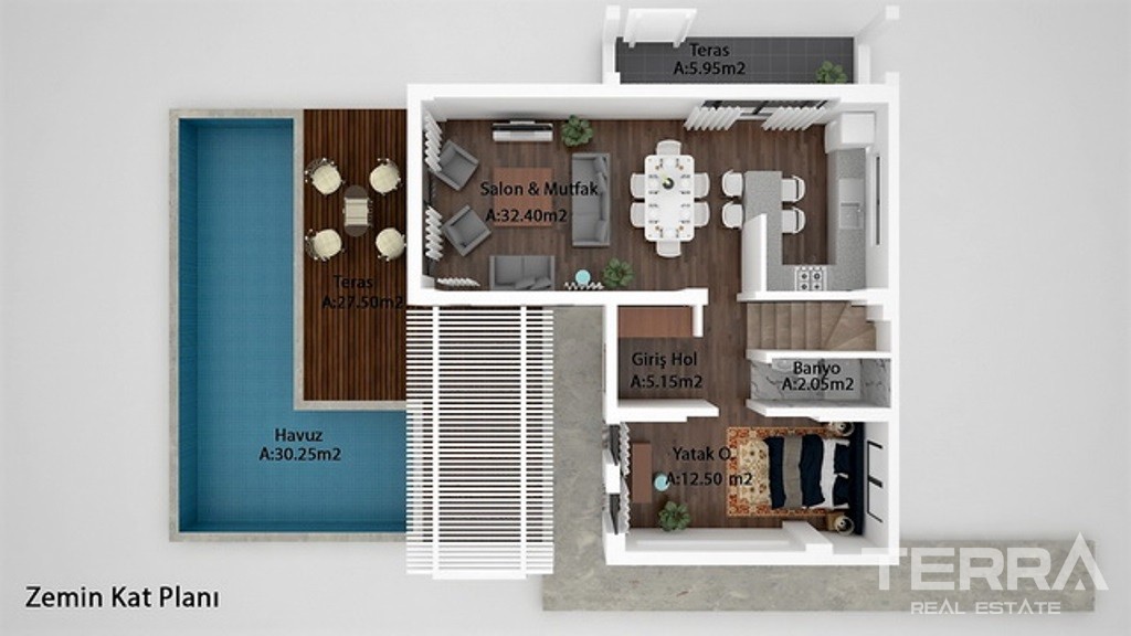 Modern Detached House with Private Pool for Sale in Fethiye Calış - 39612