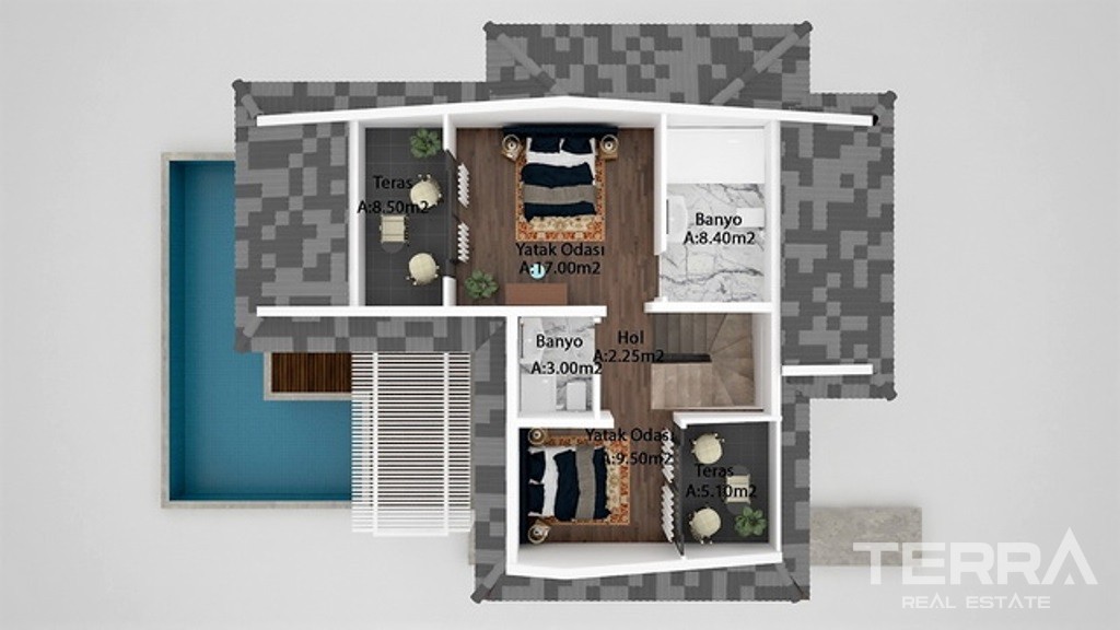 Modern Detached House with Private Pool for Sale in Fethiye Calış - 39614