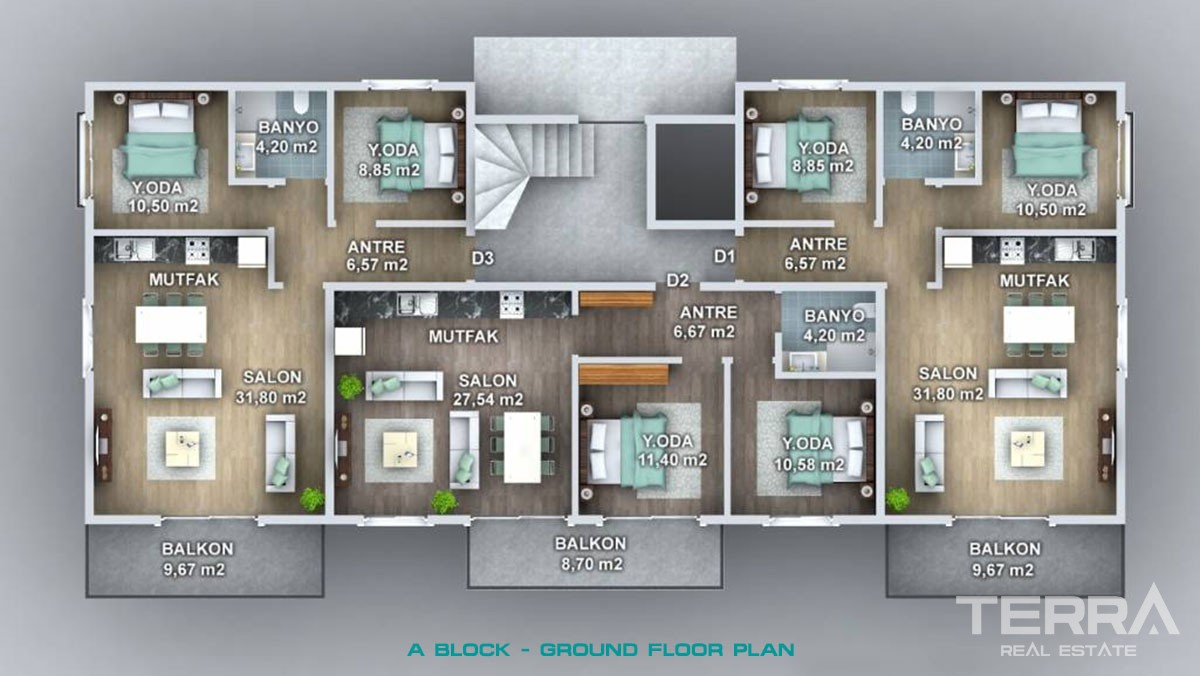 2 bedrooms Apartments Close to Shopping Areas in Fethiye Taşyaka - 40080