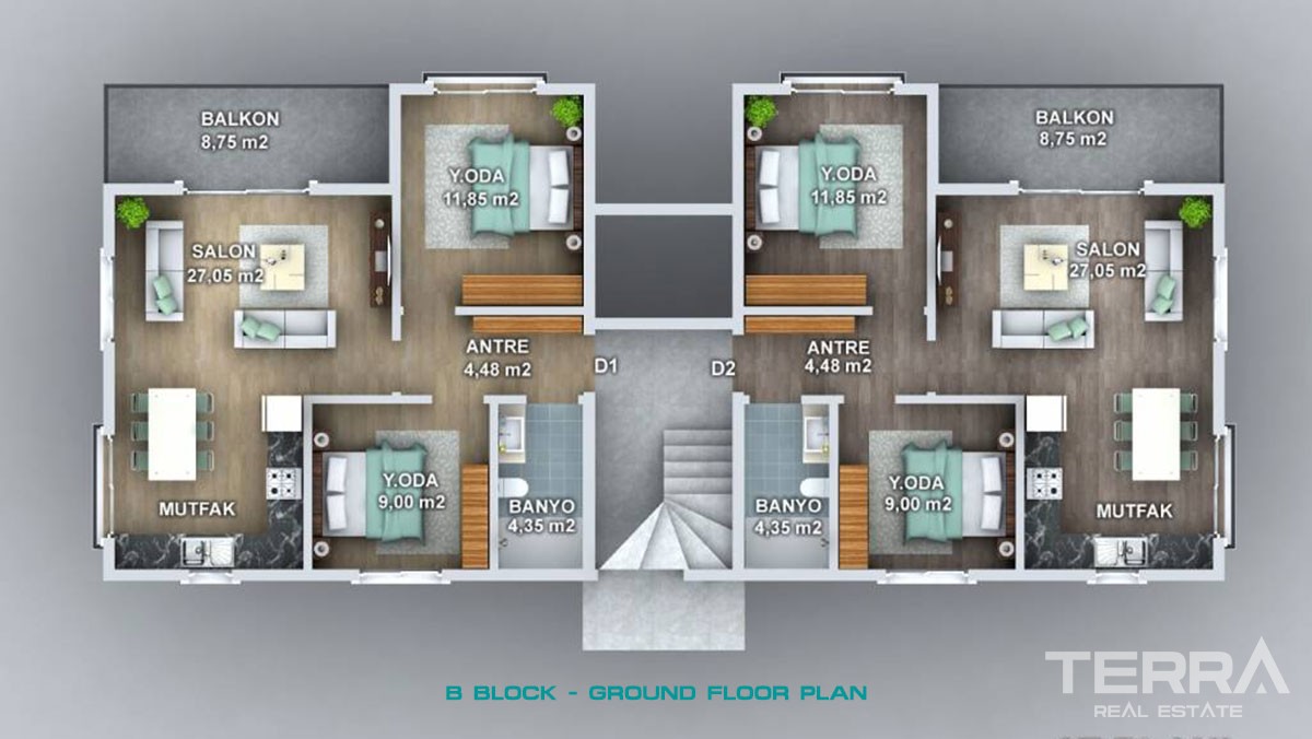 2 bedrooms Apartments Close to Shopping Areas in Fethiye Taşyaka - 40083