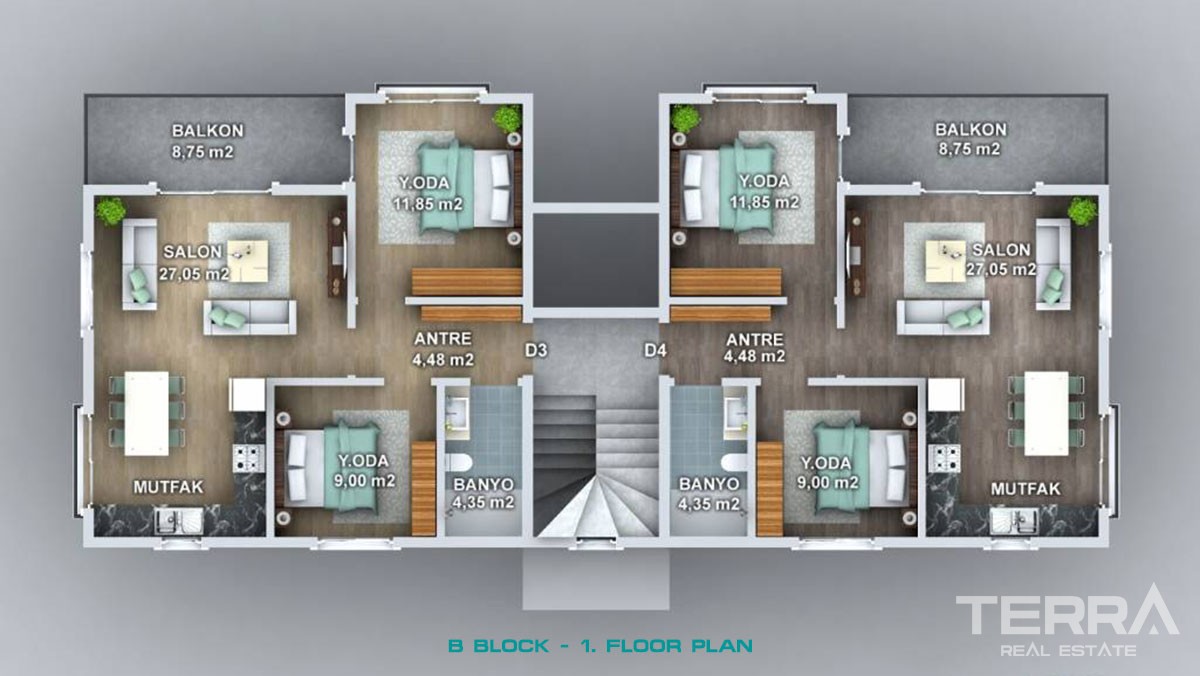 2 bedrooms Apartments Close to Shopping Areas in Fethiye Taşyaka - 40084