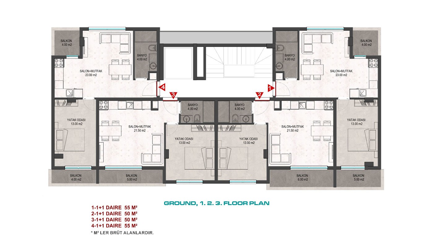 Fantastic 500 m Beach Distance Apartments for Sale in Alanya Mahmutlar - 43113