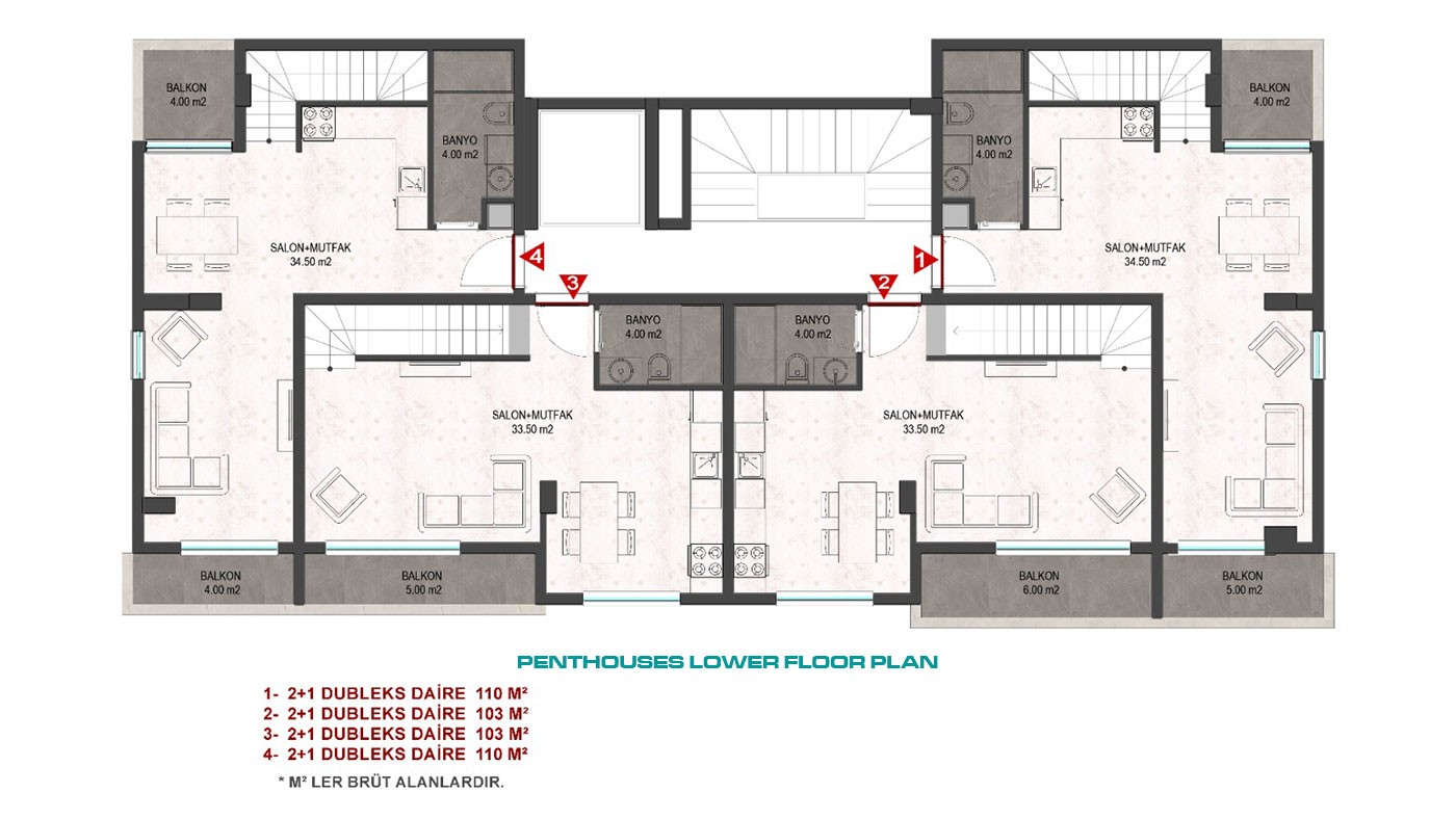 Fantastic 500 m Beach Distance Apartments for Sale in Alanya Mahmutlar - 43114