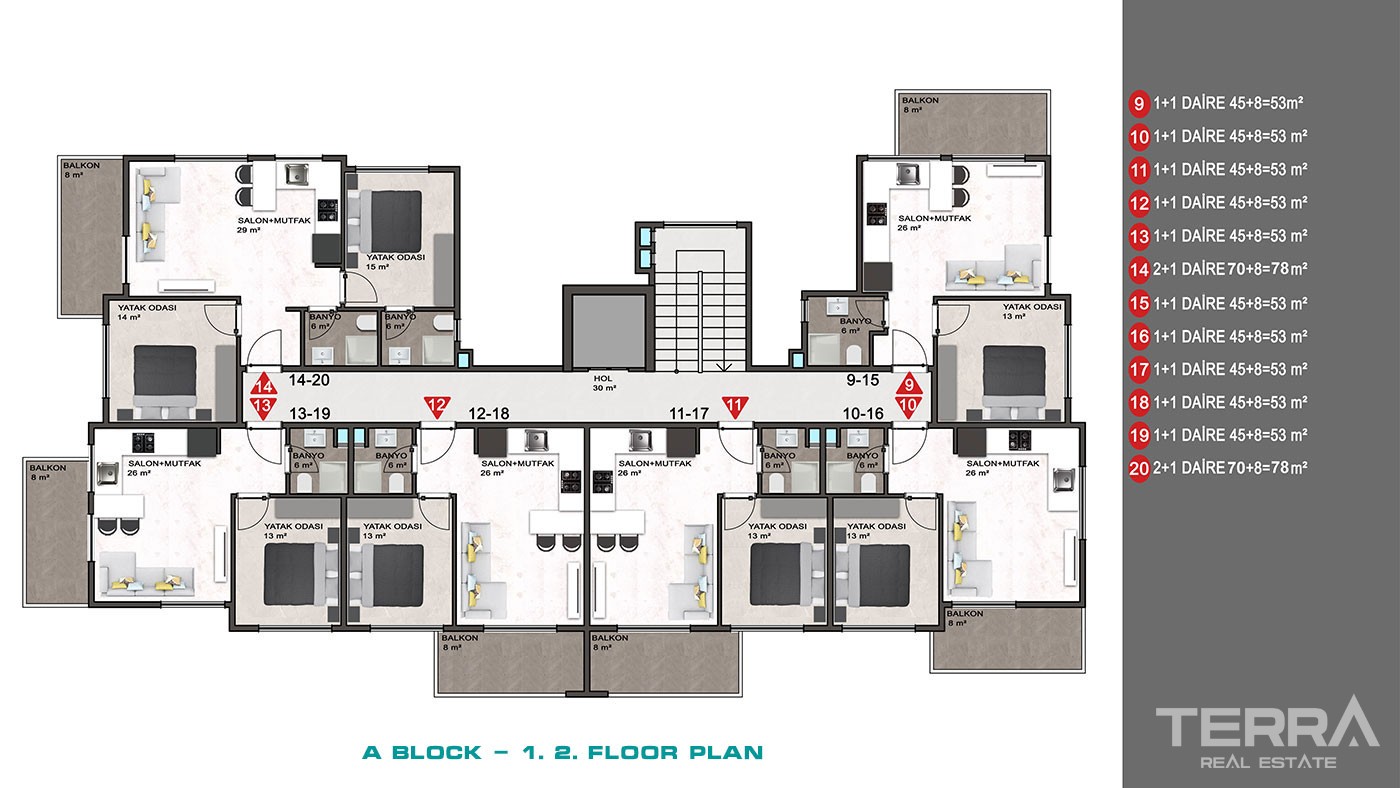 Sea and Mountain View Flats with Rich Amenities to Buy in Alanya - 43350