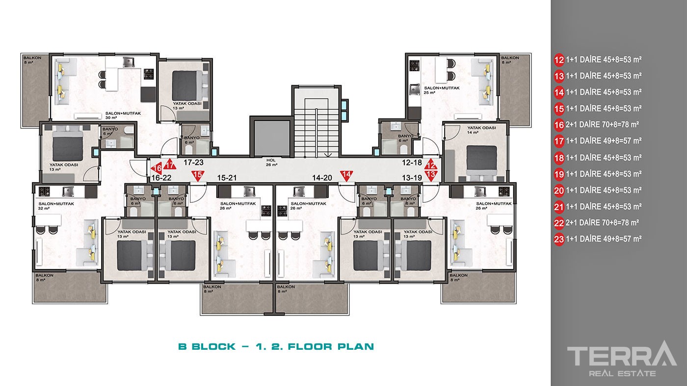 Sea and Mountain View Flats with Rich Amenities to Buy in Alanya - 43354