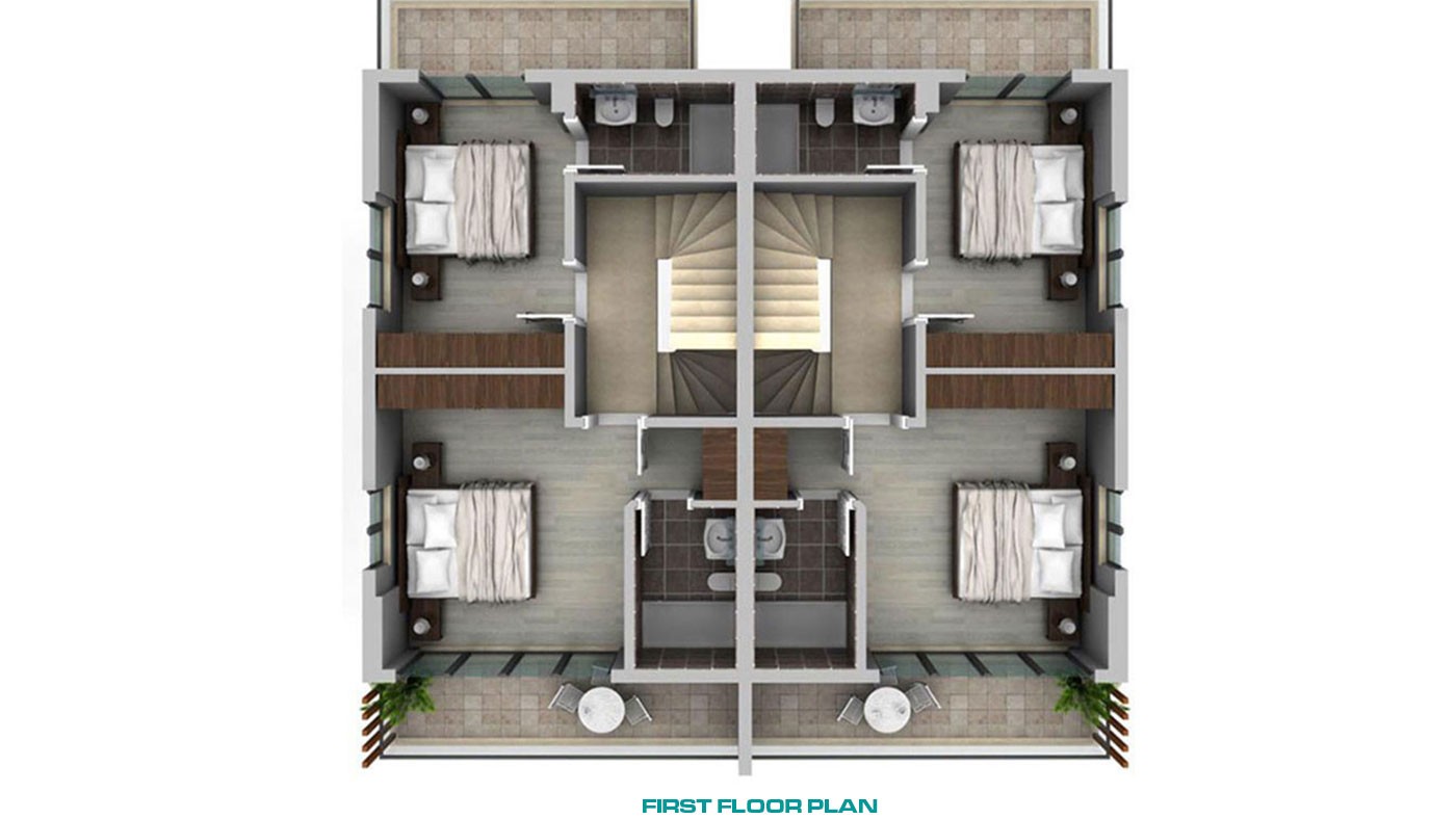 Maisons Mitoyennes Avec Piscine Privée à Vendre à Fethiye Centre-Ville - 45396