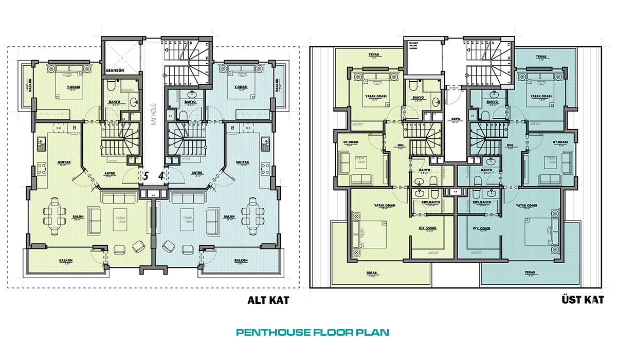 Appartements Duplex Avec Vue Mer & Forteresse d’Alanya à Bektaş - 49183