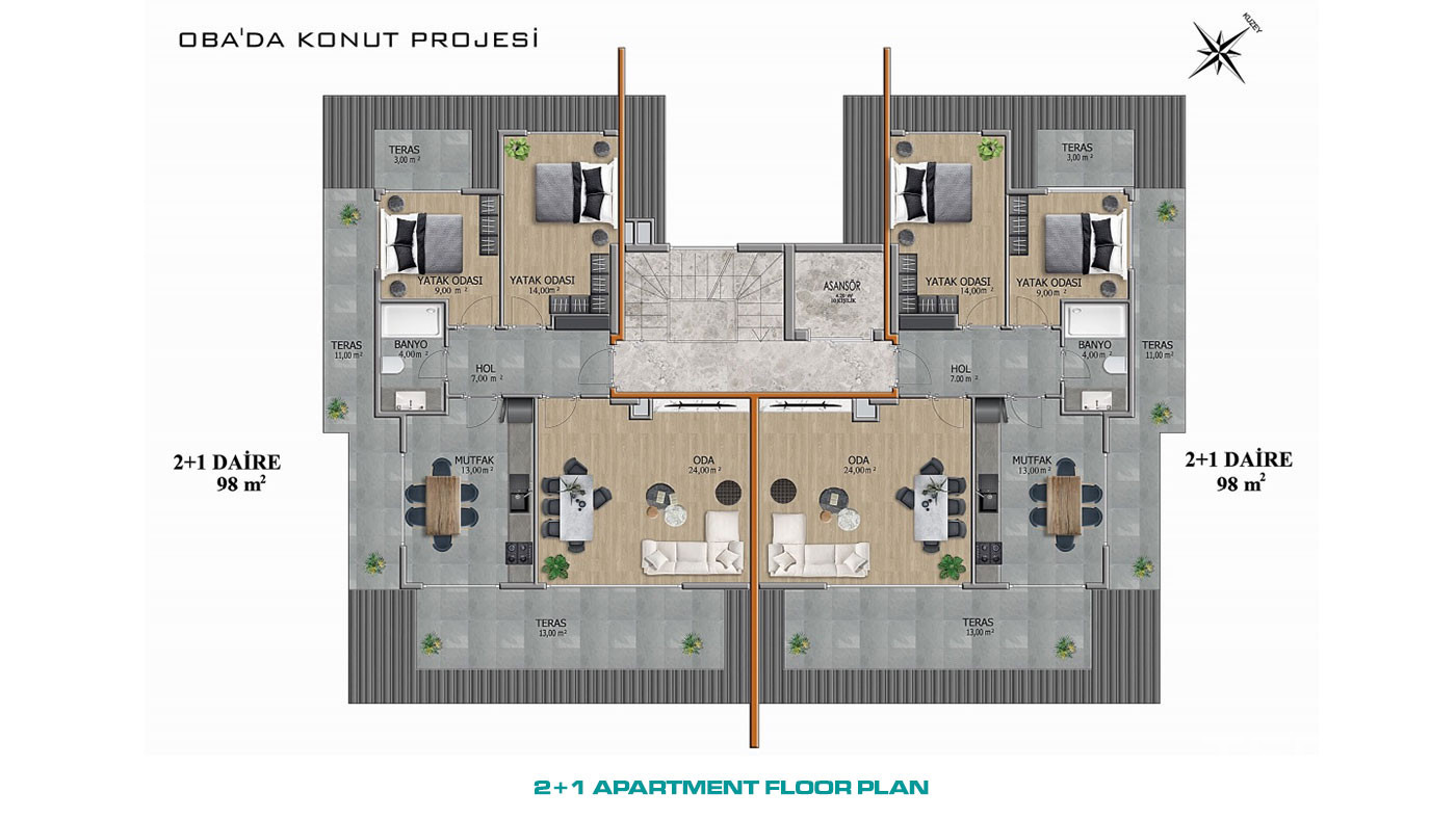 Affordable Apartments in Oba Alanya with Amenities in the Complex - 55066