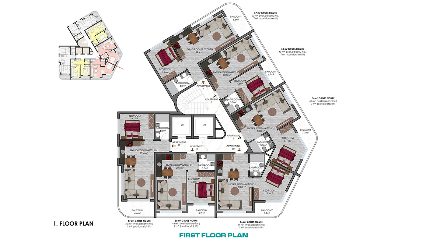 Investment Apartments with Rich Facilities in the Heart of Alanya - 56313