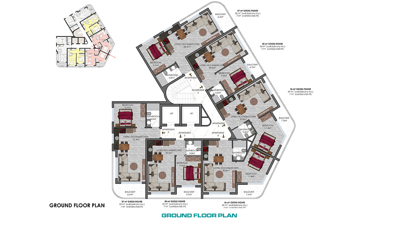 Investment Apartments with Rich Facilities in the Heart of Alanya - 56316