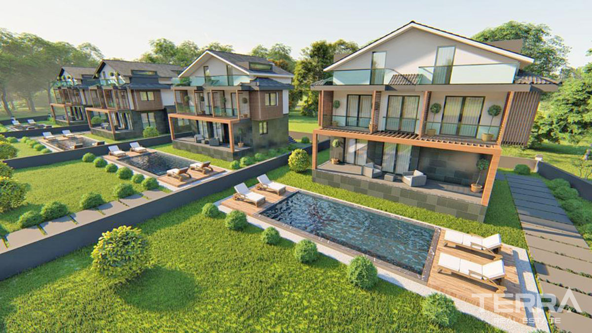 Detached Villas with Private Garden and Swimming Pool in Fethiye Çalış - 57448