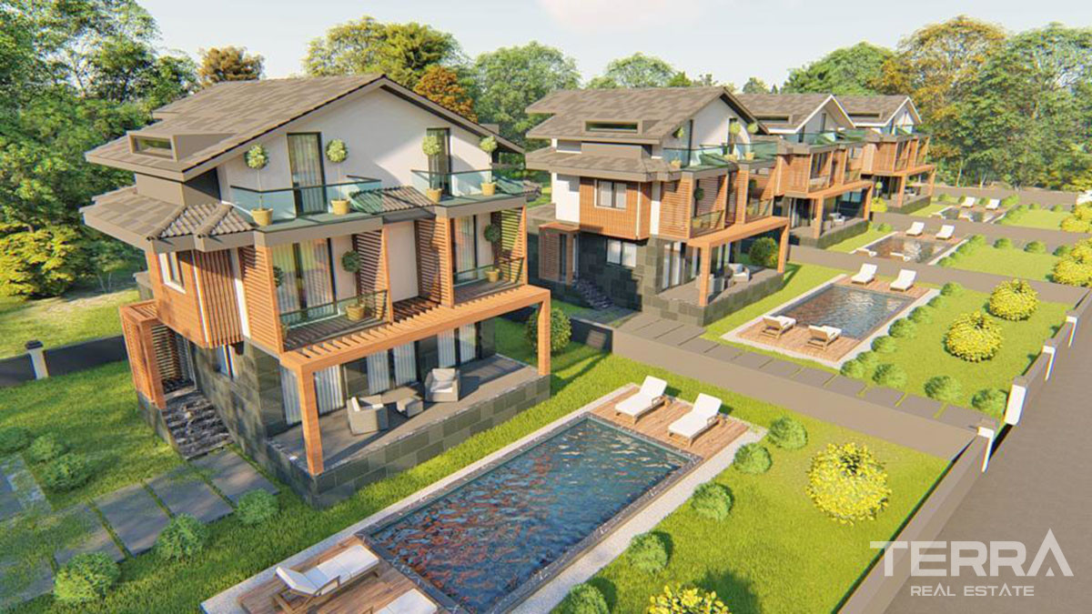 Detached Villas with Private Garden and Swimming Pool in Fethiye Çalış - 57454