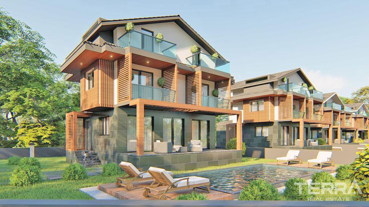 Detached Villas with Private Garden and Swimming Pool in Fethiye Çalış - 57453