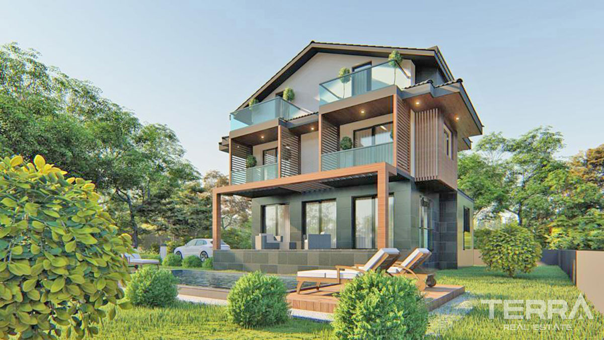 Detached Villas with Private Garden and Swimming Pool in Fethiye Çalış - 57455