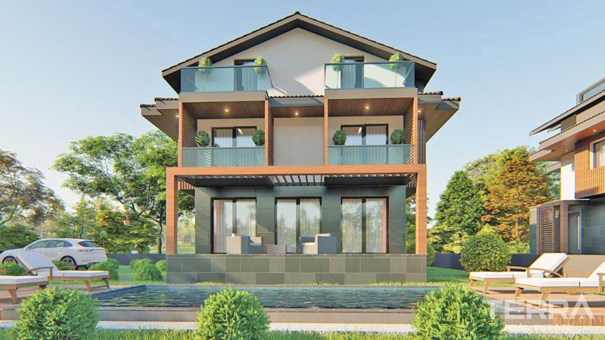 Detached Villas with Private Garden and Swimming Pool in Fethiye Çalış - 57463