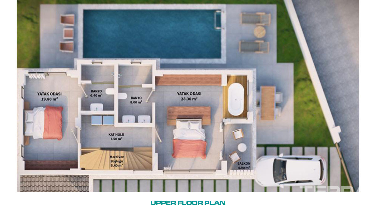 Wille z widokiem na morze w Fethiye z jacuzzi i prywatnym basenem - 59675