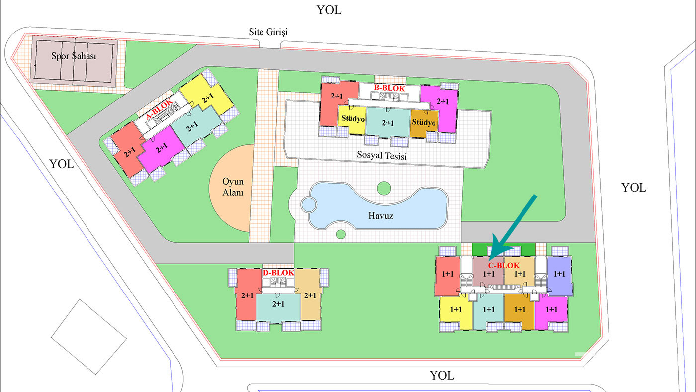1+1 Resale Apartment in Orion Park Avsallar, Alanya with Shared Pool - 60569