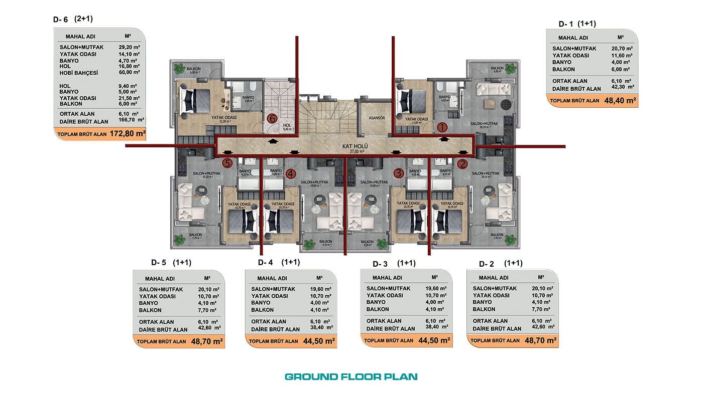 High-End Apartments in Alanya Oba with Rich Complex Features - 61438