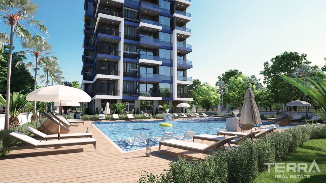 Apartamenty z widokiem na morze i zamek w Alanyi, Mahmutlar 20 m od plaży - 66222