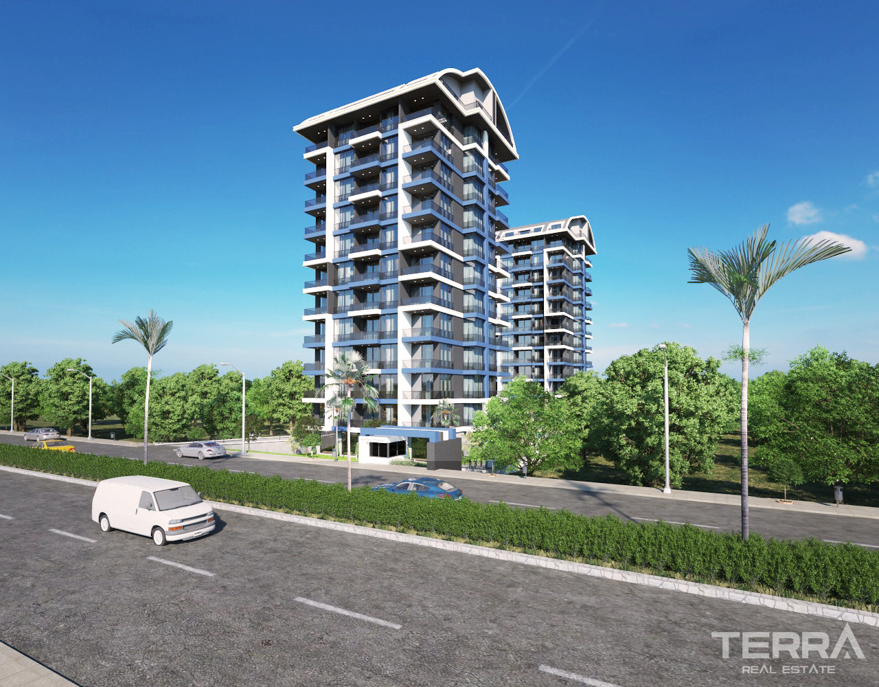 Apartamenty z widokiem na morze i zamek w Alanyi, Mahmutlar 20 m od plaży - 66225