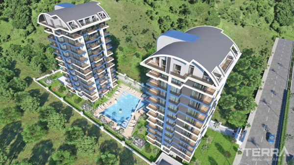 Apartamenty z widokiem na morze i zamek w Alanyi, Mahmutlar 20 m od plaży