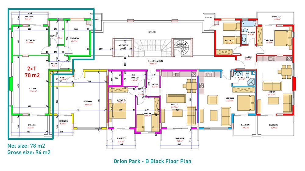 3 Zimmer-Eckwohnung zu verkaufen im Orion Park Avsallar, Alanya - 1767