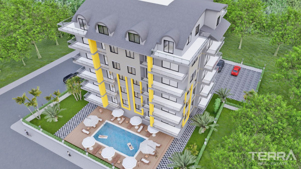 Apartamenty z dzielonym basenem w Alanyi Avsallar 1 km do plaży