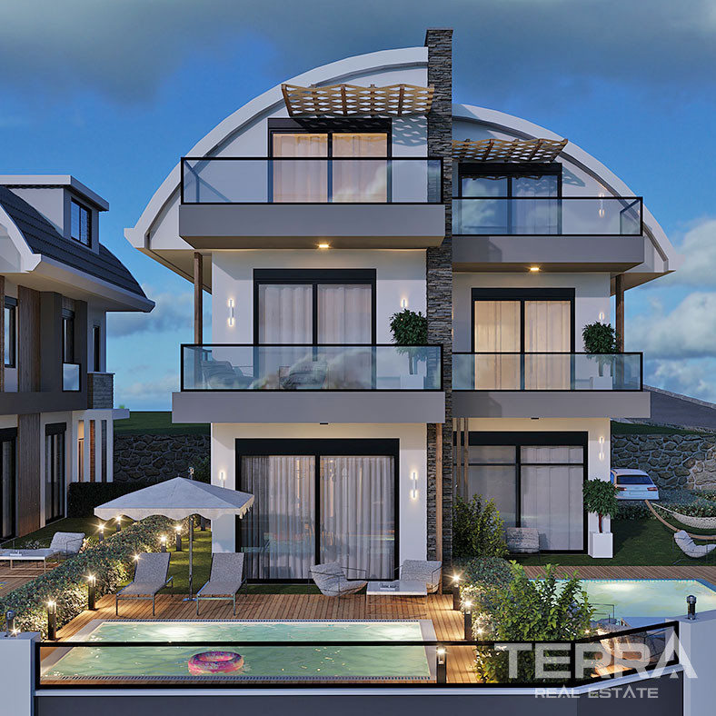 Semi-Detached Alanya Villas with Private Pool in Avsallar - 68556