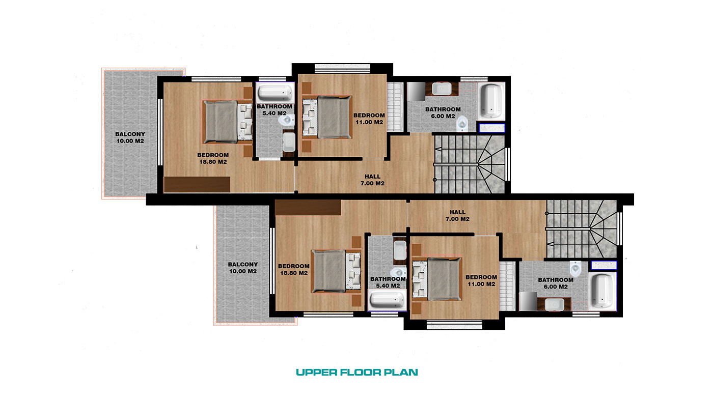Semi-Detached Alanya Villas with Private Pool in Avsallar - 68564