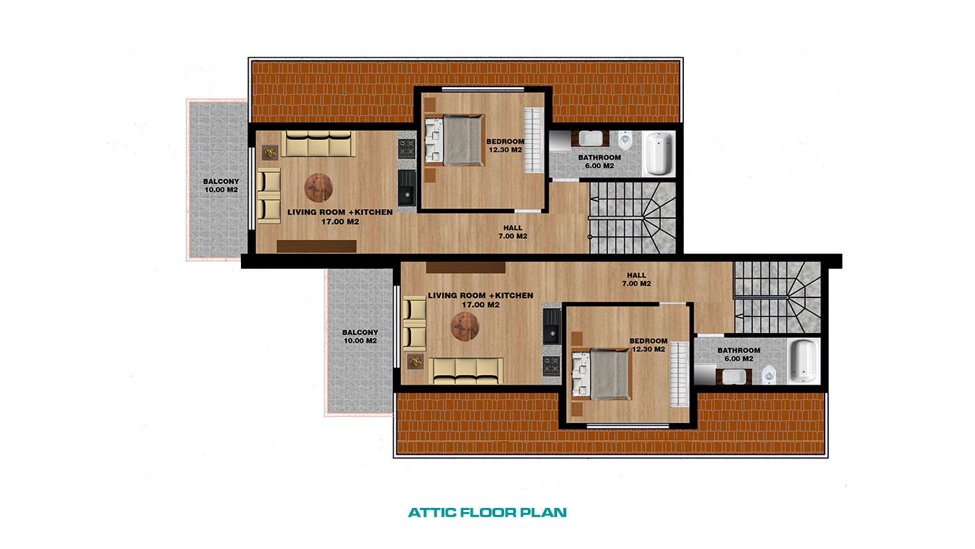 Semi-Detached Alanya Villas with Private Pool in Avsallar - 68565