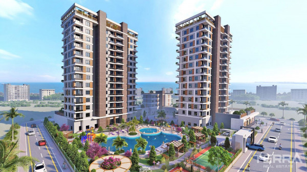 Słoneczne apartamenty z widokiem na morze w Tece, Mersin blisko plaży