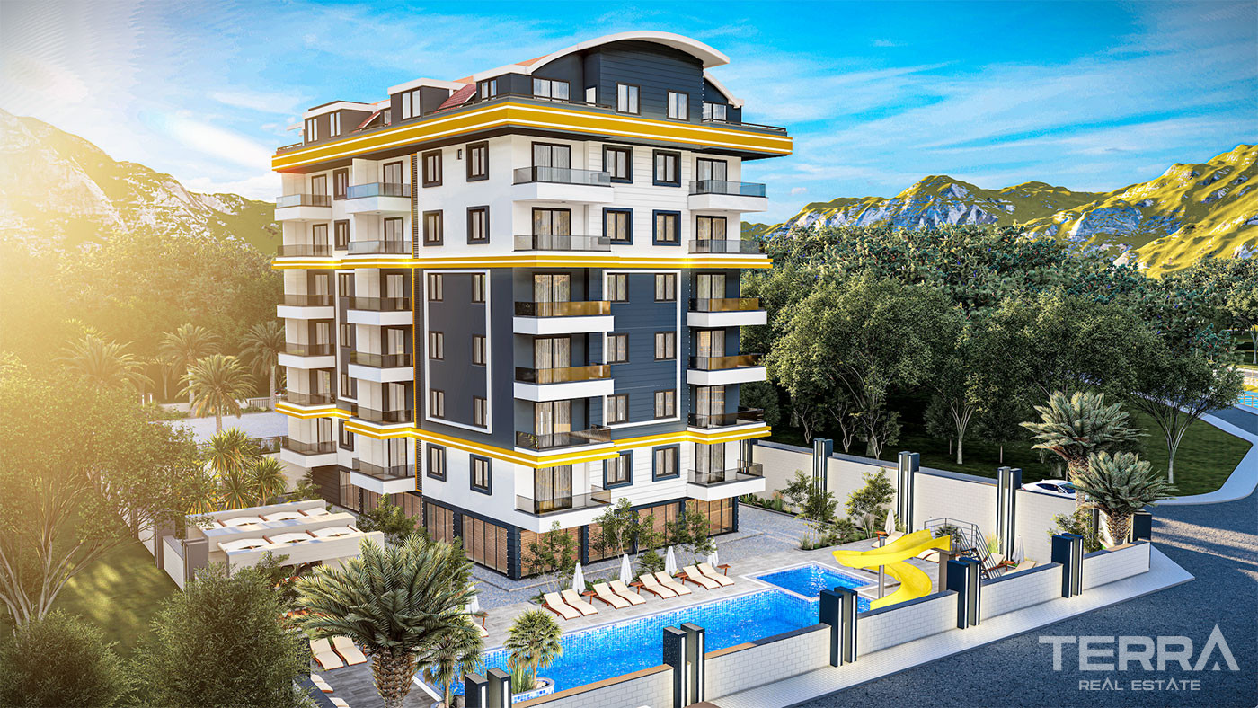 Bargain Apartments in Gazipasa Featuring Pool with Aqua Slides