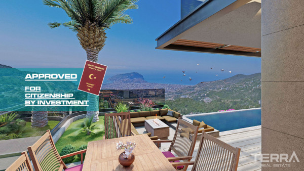 Panorama-Villen mit Schloss- und Meerblick und Infinity-Pool in Alanya