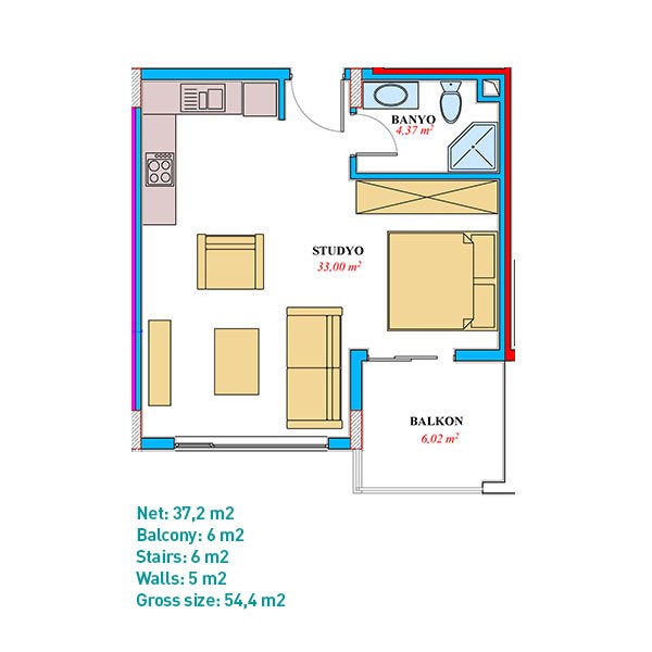 Komplett eingerichtetes Studio Apartment in Avsallar, Alanya - 2533